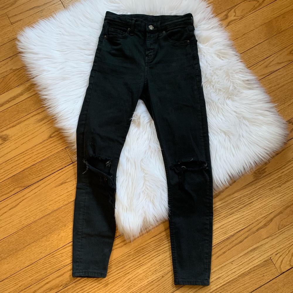 Topshop 26 High Rise Destroyed Jeans Black